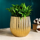 Декоративное кашпо для цветов «Кактус», 1.4 л, 14×12×12 см, керамическое, золотистое 7875765