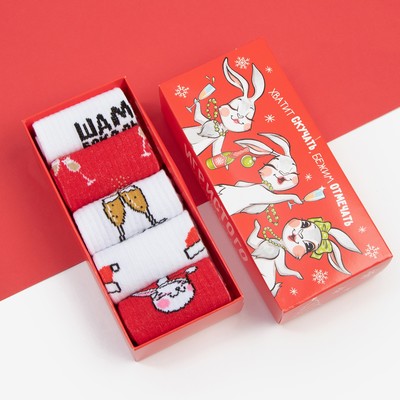 Носки женские новогодние KAFTAN «Зайки» размер 36-39 (23-25 см), набор 5 пар