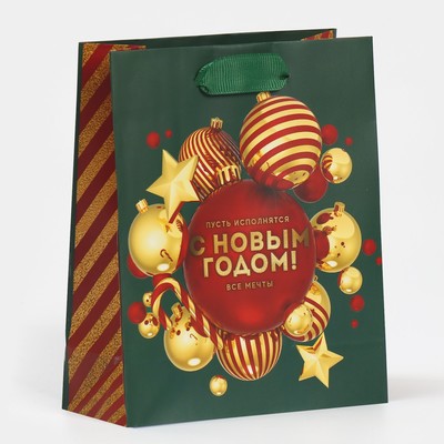 Пакет подарочный новогодний ламинированный «Золото», 12 х 15 х 5.5 см