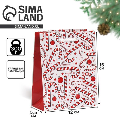Пакет подарочный новогодний ламинированный «Зимняя история», S 12×15×5.5 см
