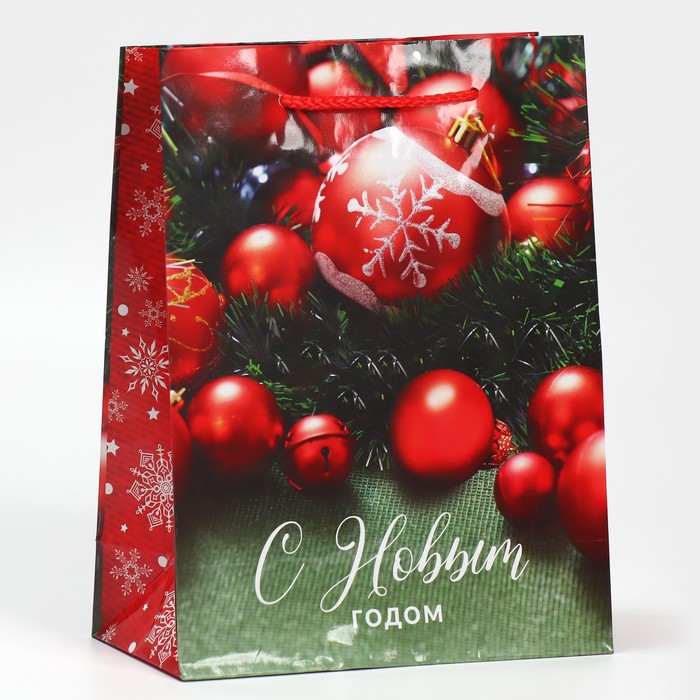Пакет подарочный новогодний ламинированный «Ёлочные игрушки», MS 18×23×8 см