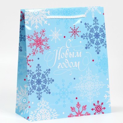 Пакет подарочный новогодний ламинированный «Голубой огонек», ML 21 х 25 х 8 см