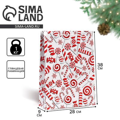 Пакет подарочный новогодний ламинированный «Сладости», L 28×38×9 см