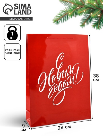 Пакет подарочный новогодний ламинированный «С Новым годом», L 28×38×9 см