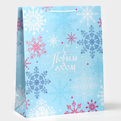 Пакет подарочный новогодний ламинированный XL «Снежинки», 40 х 49 х 15 см