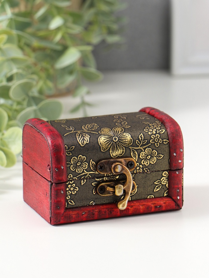 Шкатулка для украшений «Сундучок. Незабудки», дерево, 6×5.8×8.4 см - Фото 1