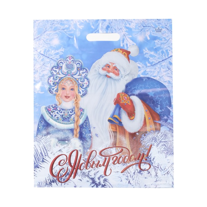 Пакет "Дед Мороз и Снегурочка", полиэтиленовый с вырубной ручкой, 45 х 38 см, 60 мкм - Фото 1