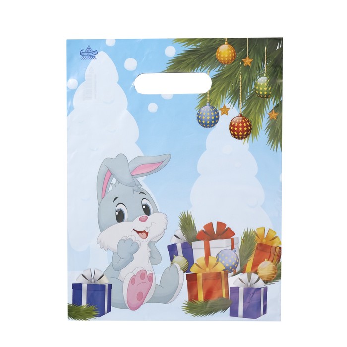 Пакет "Зайчик с подарками", полиэтиленовый с вырубной ручкой, 30 х 23 см, 30 мкм - Фото 1