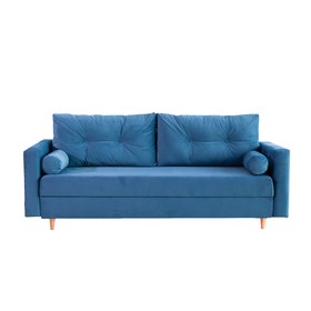Прямой диван «Киото», механизм еврокнижка, велюр, цвет синий
