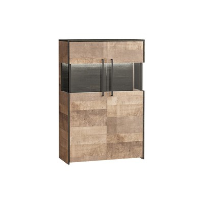 Комод напольный «Трувор 13.306», с витриной, 858×370×1353 мм, цвет дуб гранж песочный/интра