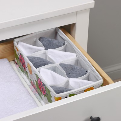 Органайзер для хранения белья Доляна «Божьи коровки», 8 ячеек, 28×14×10 см, зелёный