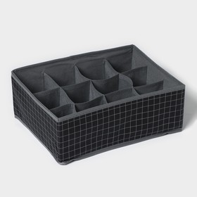 Органайзер для хранения белья Доляна «Кло», 12 отделений, 32×24×12 см, цвет чёрный
