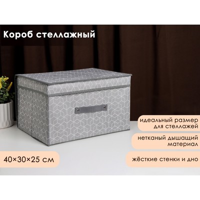 Короб стеллажный для хранения с крышкой Доляна «Фора», 40×30×25 см, серый