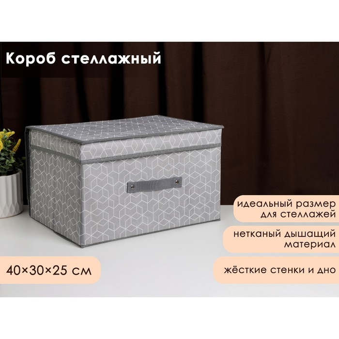 Короб стеллажный для хранения с крышкой Доляна «Фора», 40×30×25 см, цвет серый - Фото 1