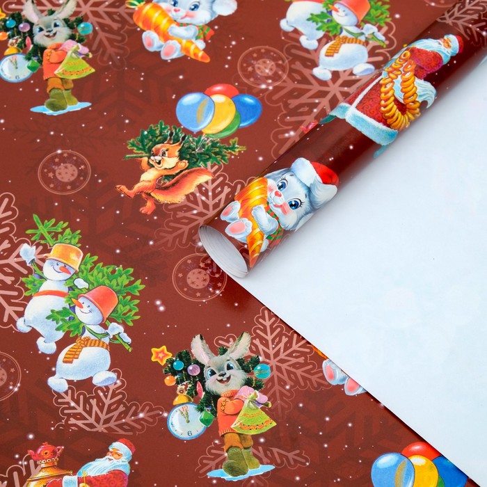 Бумага упаковочная глянцевая "Веселый Новый год!" ,1 лист 70 х 100 см - Фото 1