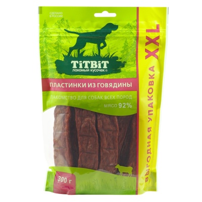 Лакомство TitBit для собак Пластинки из говядины для всех пород, 300 г