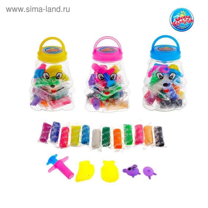 Тесто для лепки 12 цветов по 20 г + 5 предметов, цвета МИКС - Фото 1