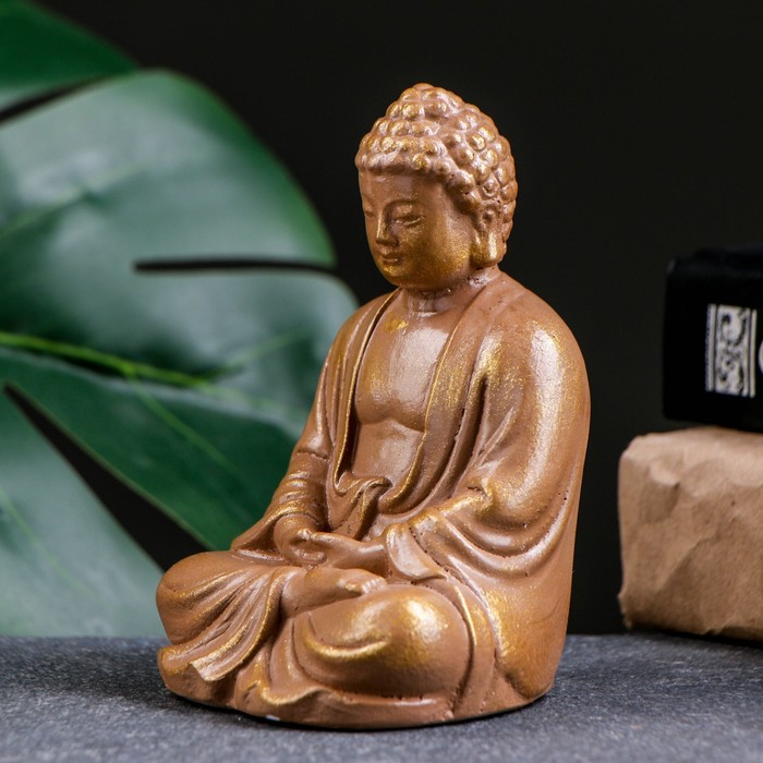 Подставка для благовоний "Будда сидит" коричневое золото, 12см - фото 1888384028
