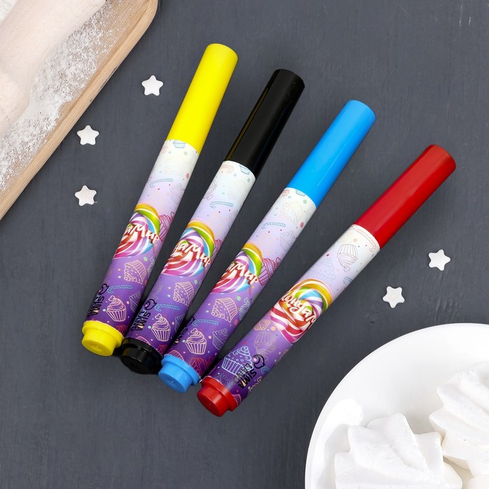 Набор фломастеров с пищевыми красителями 4 цвета - Фото 1