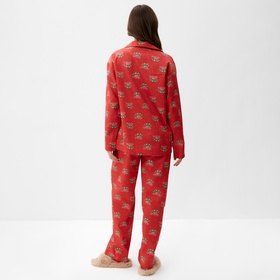 Пижама новогодняя женская (рубашка, брюки) KAFTAN «Машинки», размер 44-46, красная