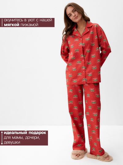 Пижама новогодняя женская (рубашка, брюки) KAFTAN «Машинки», размер 52-54, красная