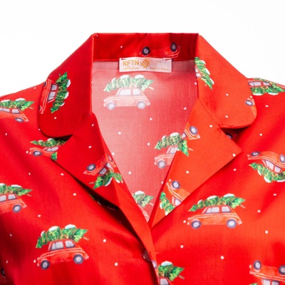 Пижама новогодняя женская (рубашка, брюки) KAFTAN «Машинки», размер 52-54, красная
