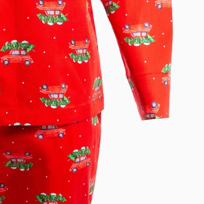 Пижама новогодняя женская (рубашка, брюки) KAFTAN «Машинки», размер 52-54, красная