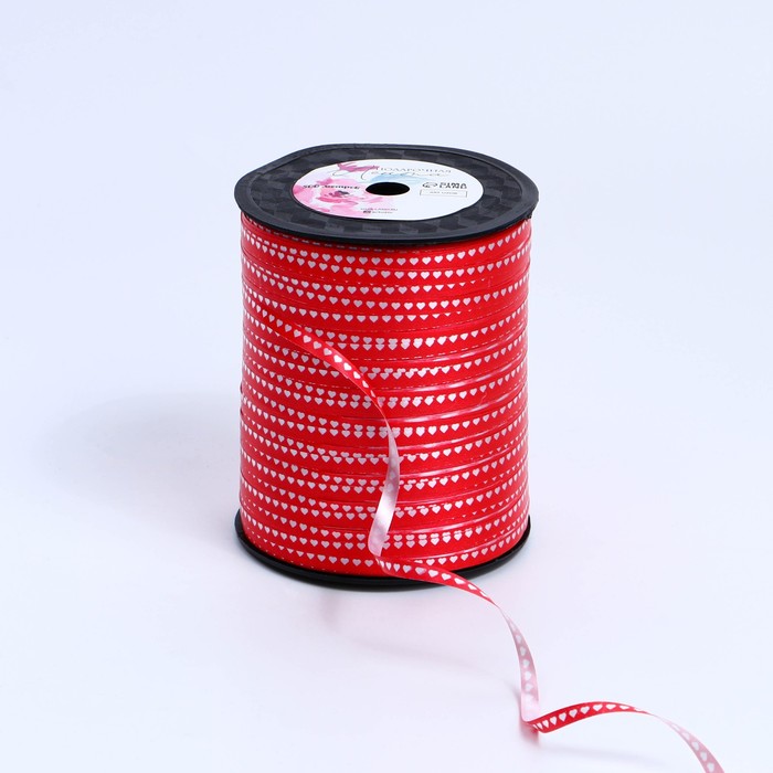 Лента упаковочная пластиковая «Сердечки», красная, 0.5 см х 500м - Фото 1