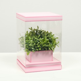 Коробка для цветов с вазой и PVC окнами складная, розовый, 16 х 23 х 16 см