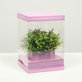 Коробка для цветов с вазой и PVC окнами складная, сиреневый, 16 х 23 х 16 см