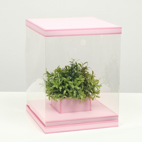 Коробка для цветов с вазой и PVC окнами складная, розовый, 23 х 30 х 23 см
