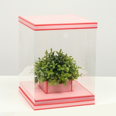 Коробка для цветов с вазой и PVC окнами складная, насыщенно - розовый, 23×30×23 см