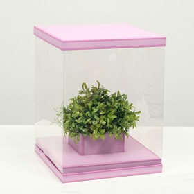 Коробка для цветов с вазой и PVC окнами складная, сиреневый, 23 х 30 х 23 см