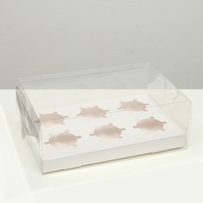 Коробка на 6 капкейков, белая, 26,8 × 18,2 × 10 см
