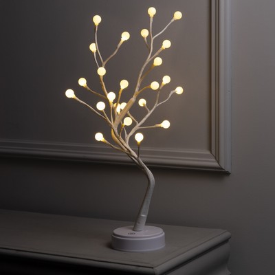 Светодиодный куст «Жемчужины» 45 см, 24 LED, постоянное свечение, от батареек AAx3, USB, свечение тёплое белое