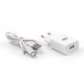 Сетевое зарядное устройство BYZ TU8, USB, 2.1 А, кабель Type-C, 1 м, белое