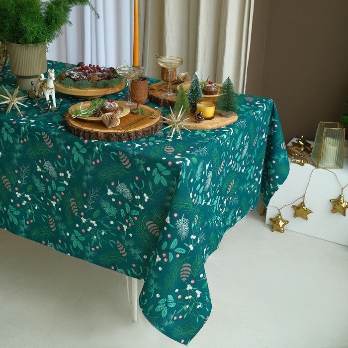 Скатерть новогодняя Доляна Needles 149×250± 3 см, 100% хл, рогожка 164 г/м²
