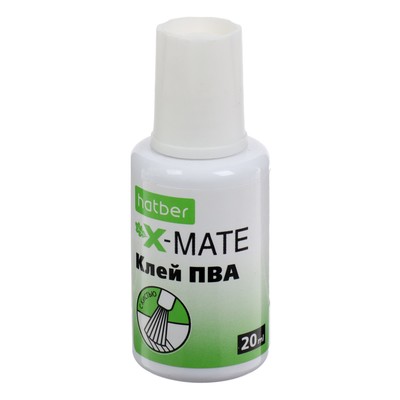 Клей ПВА 20 мл, Hatber X-Mate, с кисточкой