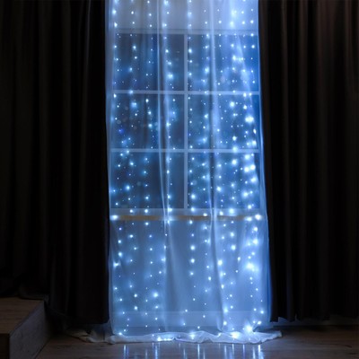 УЦЕНКА Гирлянда «Занавес» 2.8×3 м роса на крючках, IP20, серебристая нить, 300 LED, мерцание, USB, свечение белое