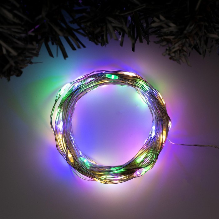 УЦЕНКА Гирлянда «Нить» 10 м роса, IP20, серебристая нить, 100 LED, свечение мульти, 12 В - Фото 1