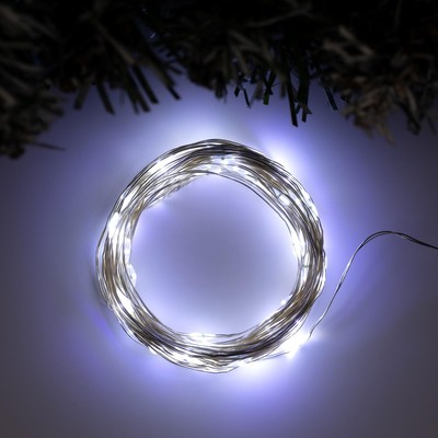 Гирлянда «Нить» 10 м роса, IP20, серебристая нить, 100 LED, свечение белое, 12 В, УЦЕНКА
