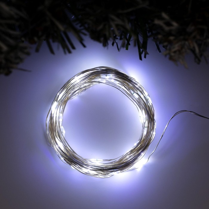 Гирлянда «Нить» 10 м роса, IP20, серебристая нить, 100 LED, свечение белое, 12 В, УЦЕНКА - Фото 1