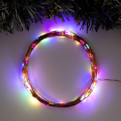 Гирлянда «Нить» 10 м роса, IP20, медная нить, 100 LED, свечение мульти, 12 В, УЦЕНКА
