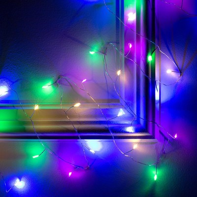 УЦЕНКА Гирлянда «Мишура» 5 м роса, IP20, серебристая нить, 100 LED, 2 режима, от батареек AAх3, свечение белое
