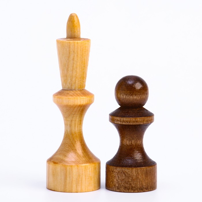 Шахматные фигуры обиходные, дерево, король 7.2 см, пешка 4.5 см, d-2 см - фото 1907506940