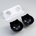 Миски, 27.5×14×15 см, 2 шт., на белой подставке, пластик, чёрные 7519730