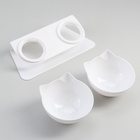 Миски, 27.5×14×15 см, 2 шт., на белой подставке, пластик, белые 7519733