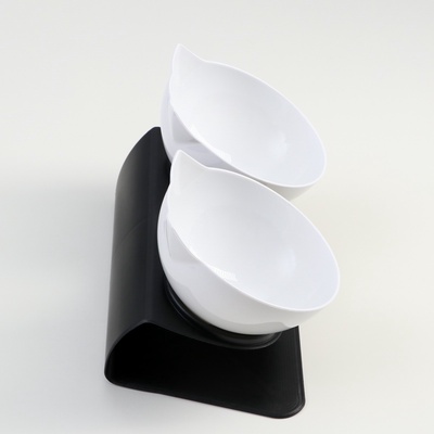 Миски, 27.5×14×15 см, 2 шт., на чёрной подставке, пластик, белые