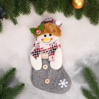 Носок для подарков "Снеговик с ягодкой" 11х26 см, бело-серый - фото 10042380