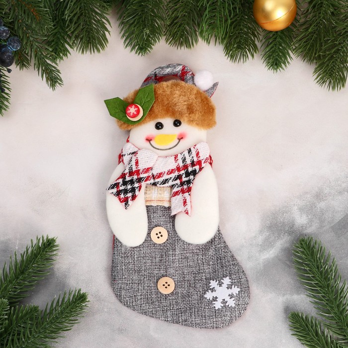 Новогодний носок Веселая Аппликация - Снеговик 53 см фото